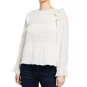 Velvet By Graham & Spencer White Puff Sleeve Top Size XS Ruffle Coquette Prairie